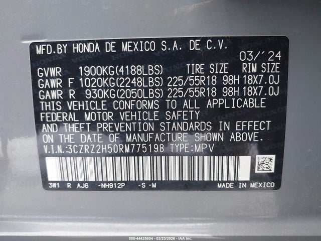 2024 HONDA HR-V 3CZRZ2H50RM775198 Photo 8