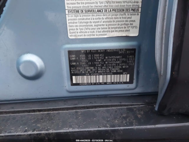 Auction sale of the 2011 Subaru Outback 2.5i Premium, vin: 4S4BRBCC7B3412235, lot number: 44425820