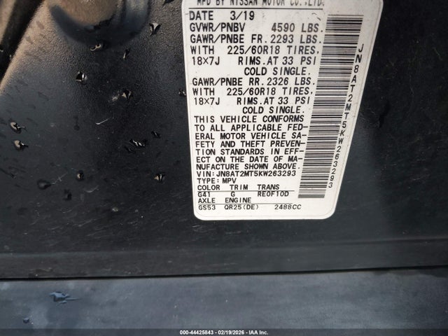 Aukcja sprzedaży 2019 Nissan Rogue Sv, vin: JN8AT2MT5KW263293, numer aukcji: 44425843