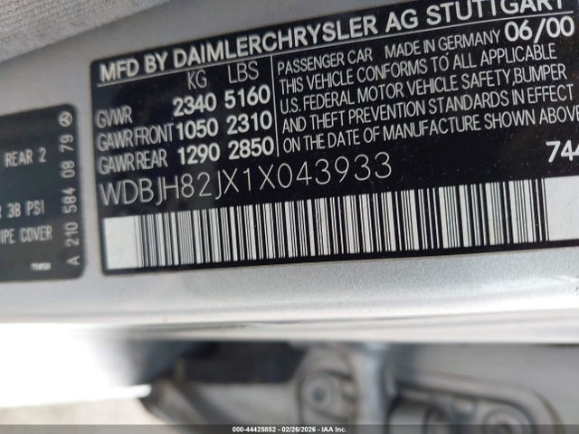 Продаж на аукціоні авто 2001 Mercedes-benz E 320 4m, vin: WDBJH82JX1X043933, номер лоту: 44425852