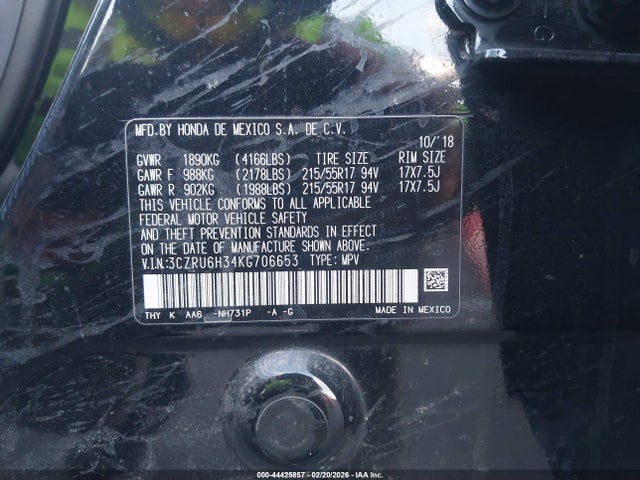 3CZRU6H34KG706653 Honda HR-V LX