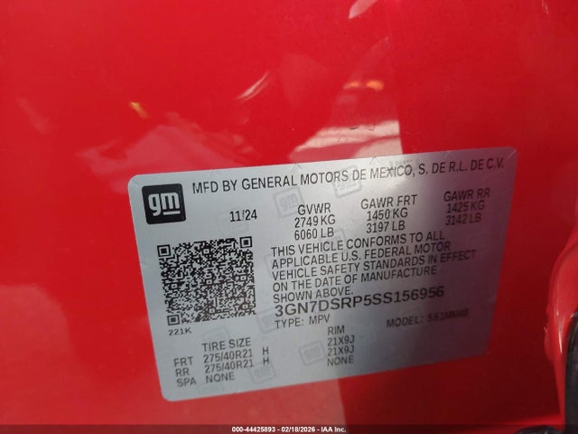 3GN7DSRP5SS156956 Chevrolet Equinox Ev Rs