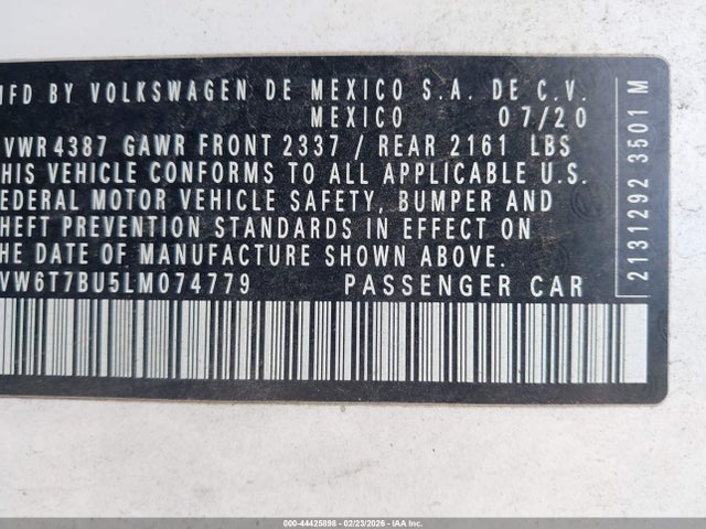 Aukcja sprzedaży 2020 Volkswagen Jetta Gli 2.0t Autobahn/2.0t S, vin: 3VW6T7BU5LM074779, numer aukcji: 44425898