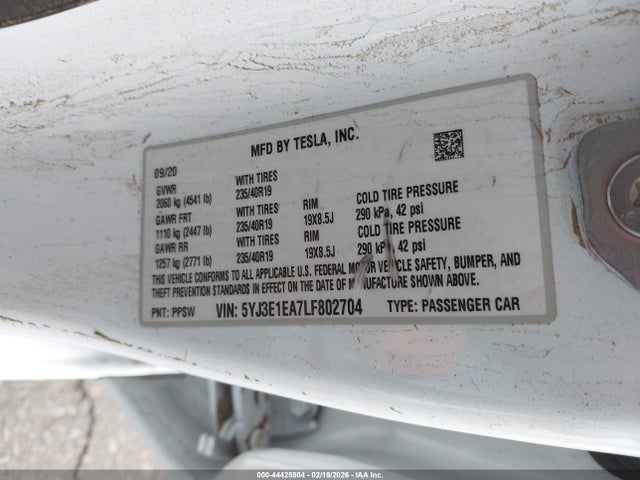 Aukcja sprzedaży 2020 Tesla Model 3 Standard Range Plus Rear-wheel Drive/standard Range Rear-wheel Drive, vin: 5YJ3E1EA7LF802704, numer aukcji: 44425904