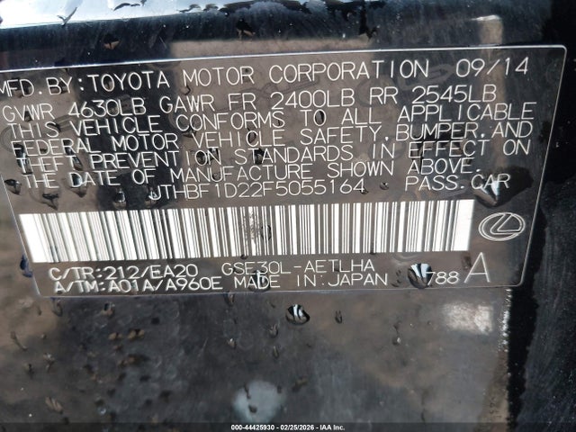 Продажа на аукционе авто 2015 Lexus Is 250, vin: JTHBF1D22F5055164, номер лота: 44425930
