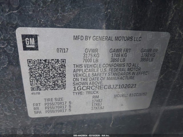 1GCRCREC8JZ102021 Chevrolet Silverado 1500 1lt