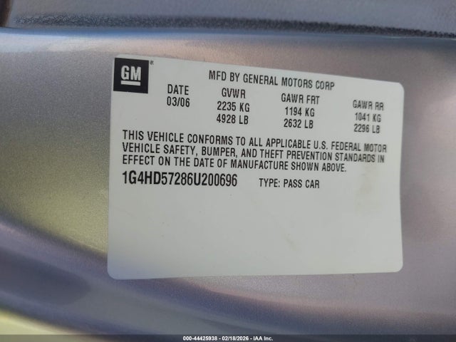 Aukcja sprzedaży 2006 Buick Lucerne Cxl, vin: 1G4HD57286U200696, numer aukcji: 44425938