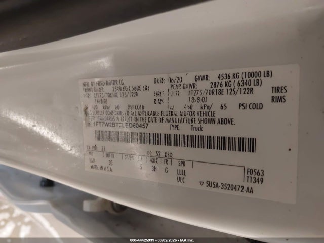 Продаж на аукціоні авто 2020 Ford F-250 Xlt, vin: 1FT7W2BT2LED60457, номер лоту: 44425939