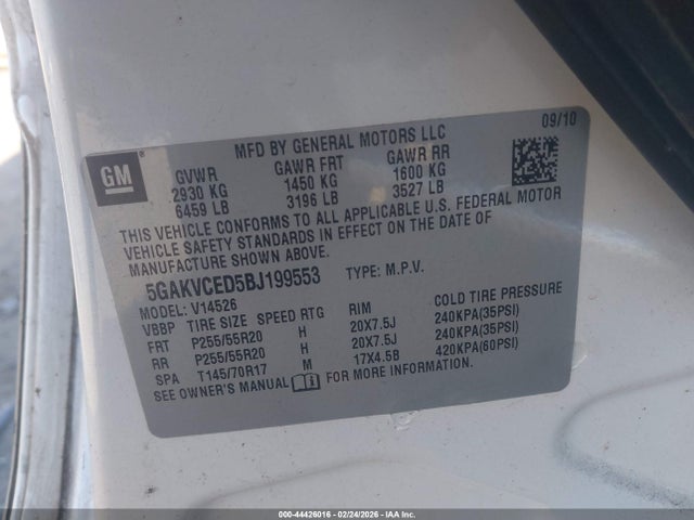 Aukcja sprzedaży 2011 Buick Enclave 2xl, vin: 5GAKVCED5BJ199553, numer aukcji: 44426016