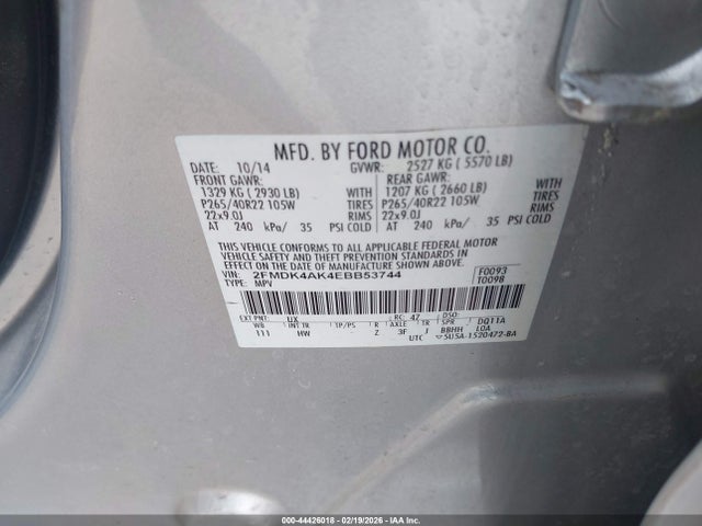 Ford EDGE SPORT 2014 2FMDK4AK4EBB53744 Image 9