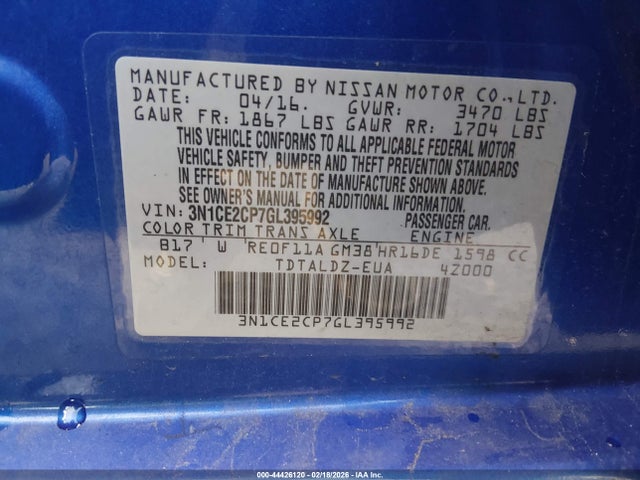 Nissan Versa Note S (sr)/s Plus/sl/sr/sv 2016 3N1CE2CP7GL395992 Image 9