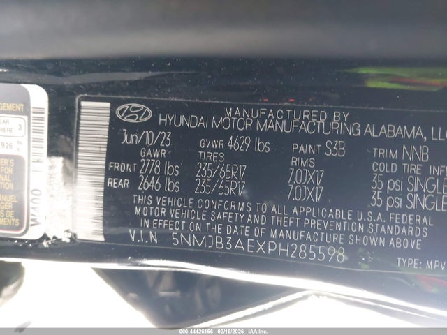 44426156 :رقم المزاد ، 5NMJB3AEXPH285598 vin ، 2023 Hyundai Tucson Sel مزاد بيع