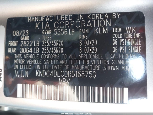 44426202 :رقم المزاد ، KNDC4DLC0R5168753 vin ، 2024 Kia Ev6 Gt-line مزاد بيع