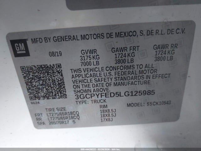 3GCPYFED5LG125985 Chevrolet Silverado 1500 4wd Short Bed Lt Trail Boss