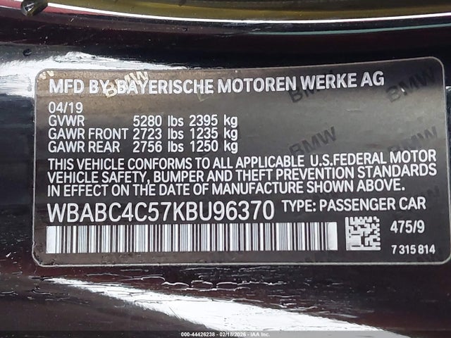 Aukcja sprzedaży 2019 Bmw M850i Xdrive, vin: WBABC4C57KBU96370, numer aukcji: 44426238
