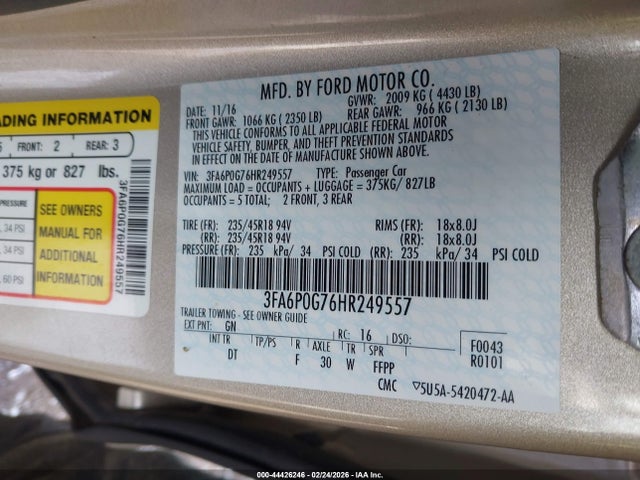 3FA6P0G76HR249557 Ford FUSION S