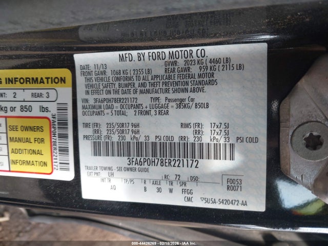 Ford FUSION SE 2014 3FA6P0H78ER221172 Image 9