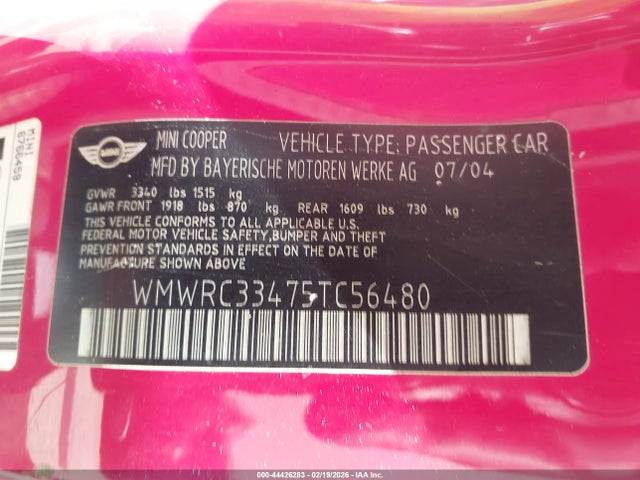 2005 MINI COOPER WMWRC33475TC56480 Photo 8