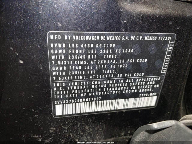 Продажа на аукционе авто 2024 Volkswagen Taos 1.5t Sel, vin: 3VV4X7B24RM037827, номер лота: 44426294