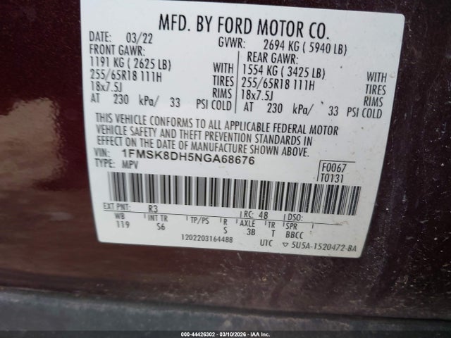 2022 FORD EXPLORER 1FMSK8DH5NGA68676 Photo 8