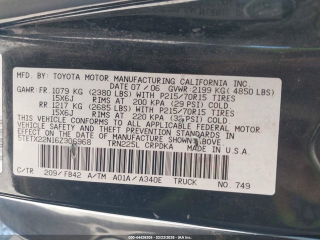 2006 TOYOTA TACOMA 5TETX22N16Z306968 Photo 8