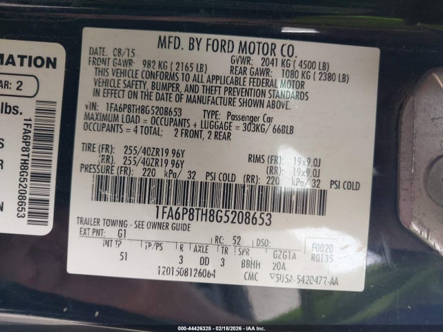 2016 FORD MUSTANG 1FA6P8TH8G5208653 Photo 8