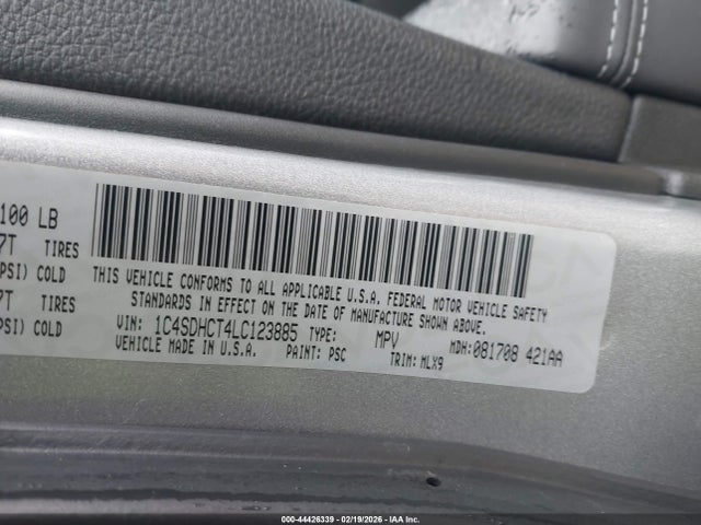 44426339 :رقم المزاد ، 1C4SDHCT4LC123885 vin ، 2020 Dodge Durango R/t Rwd مزاد بيع