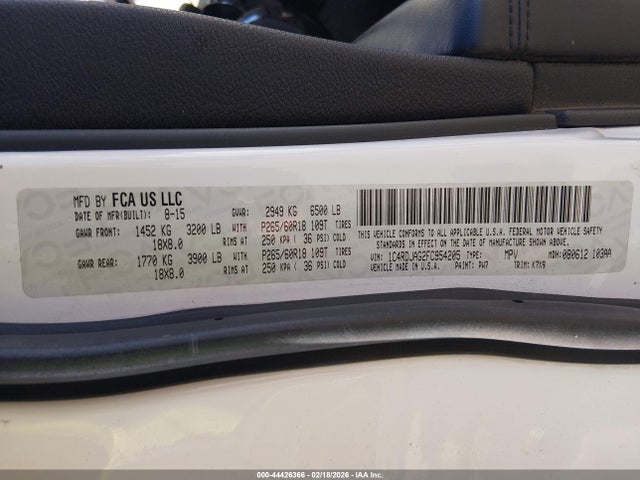 Продажа на аукционе авто 2015 Dodge Durango Sxt, vin: 1C4RDJAG2FC954205, номер лота: 44426366