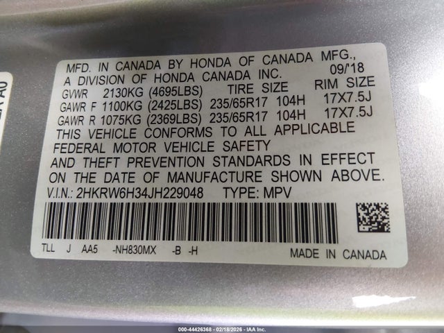 2HKRW6H34JH229048 Honda CR-V LX
