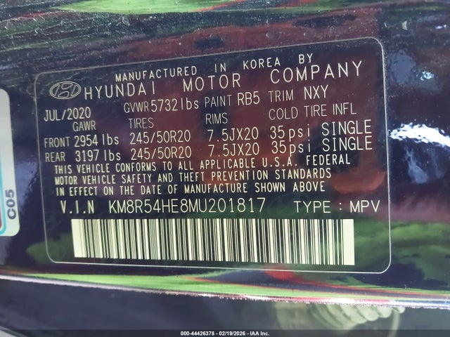 Aukcja sprzedaży 2021 Hyundai Palisade Limited, vin: KM8R54HE8MU201817, numer aukcji: 44426378