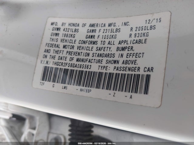1HGCR2F56GA085563 Honda Accord Sport