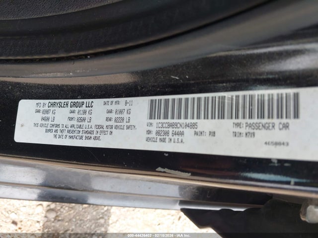 2012 Chrysler 200 Lx მანქანა იყიდება აუქციონზე, vin: 1C3CCBAB9CN104885, აუქციონის ნომერი: 44426402