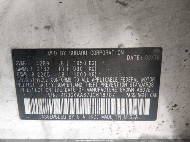 Subaru Impreza 2.0i 2018 4S3GKAA67J3618787 Image 9
