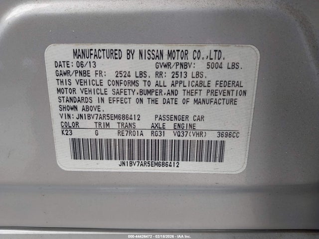 Продажа на аукционе авто 2014 Infiniti Q50 Premium, vin: JN1BV7AR5EM686412, номер лота: 44426472