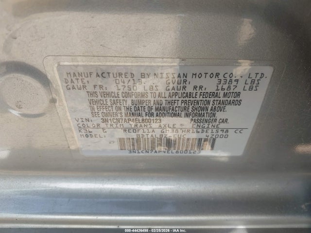 3N1CN7AP4EL800123 Nissan Versa 1.6 Sv