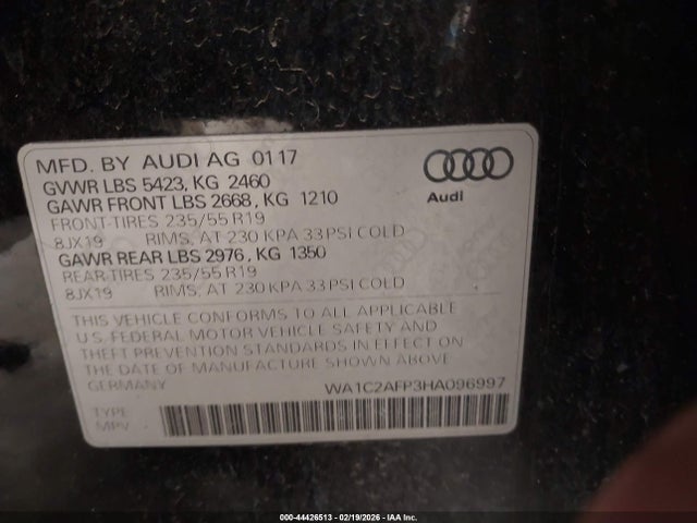 Aukcja sprzedaży 2017 Audi Q5 2.0t Premium, vin: WA1C2AFP3HA096997, numer aukcji: 44426513