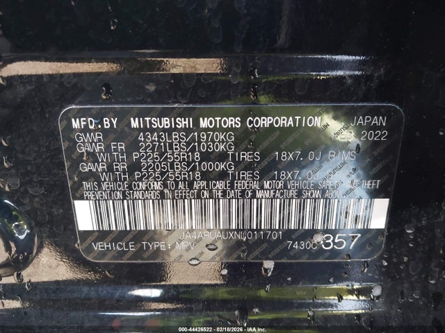 JA4ARUAUXNU011701 Mitsubishi Outlander Sport 2.0 Se Awc