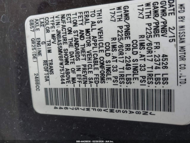 JN8AS5MV8FW757644 Nissan Rogue Select S