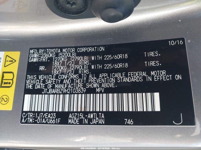 JTJBARBZ9H2103839 Lexus NX 200T
