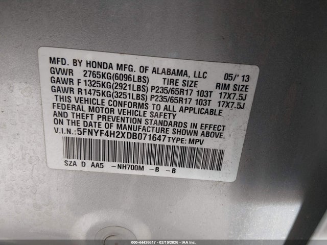 2013 HONDA PILOT 5FNYF4H2XDB071647 Photo 8