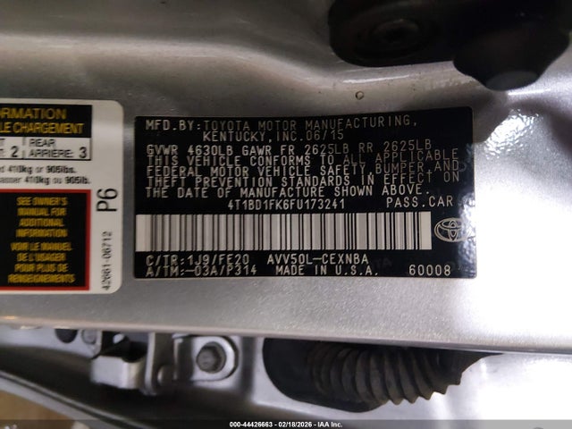 4T1BD1FK6FU173241 Toyota Camry Hybrid Le