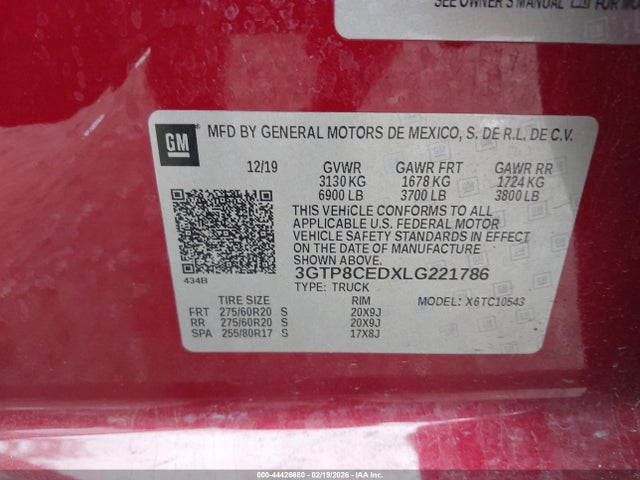 3GTP8CEDXLG221786 GMC Sierra 1500 Elevation