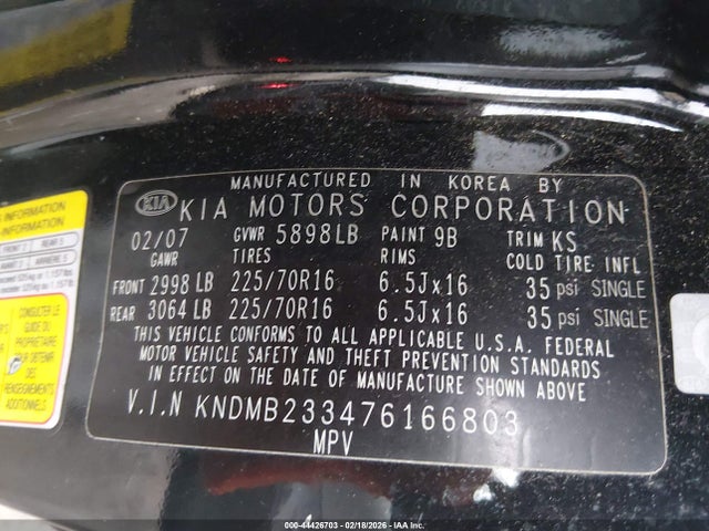2007 KIA SEDONA KNDMB233476166803 Photo 8