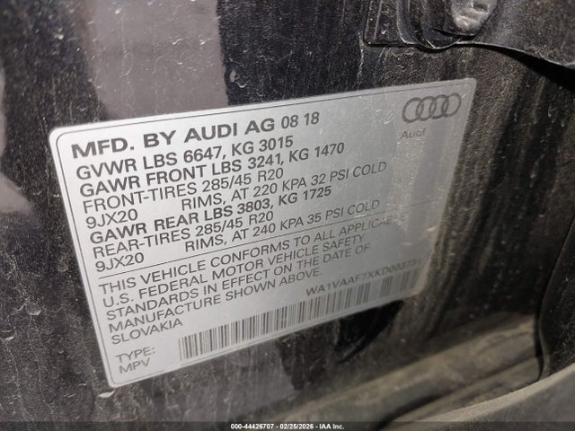 Aukcja sprzedaży 2019 Audi Q7 55 Premium, vin: WA1VAAF7XKD003734, numer aukcji: 44426707