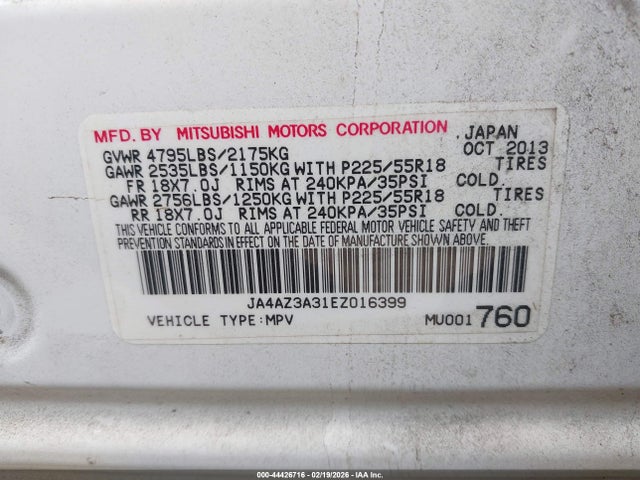 Aukcja sprzedaży 2014 Mitsubishi Outlander Se, vin: JA4AZ3A31EZ016399, numer aukcji: 44426716
