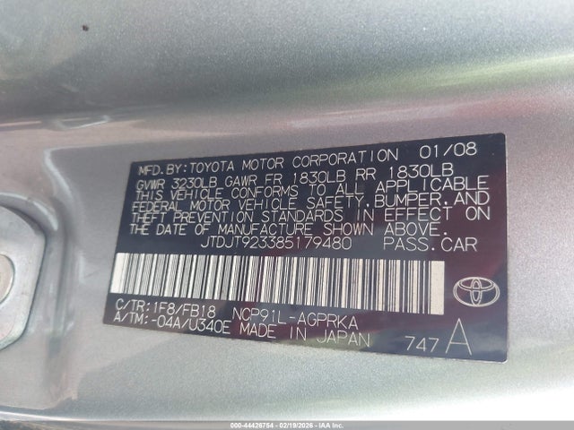 2008 TOYOTA YARIS JTDJT923385179480 Photo 8