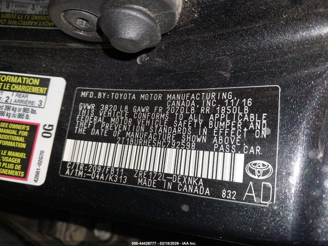 2T1BURHE5HC792598 Toyota COROLLA LE