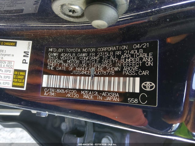 2021 TOYOTA COROLLA JTDS4MCE8MJ078778 Photo 8