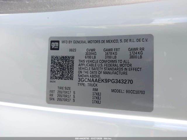 3GCNAAEK9PG343270 Chevrolet Silverado 1500 2wd Standard Bed Wt