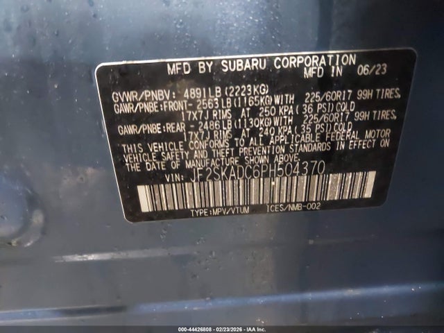 44426808 :رقم المزاد ، JF2SKADC6PH504370 vin ، 2023 Subaru Forester Premium مزاد بيع